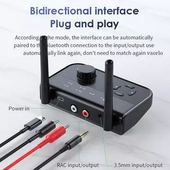 2 в 1 Bluetooth 5.3 аудио приемник передатчик 3,5 мм Aux разъем RCA стерео музыкальный беспроводной адаптер Dongle для ТВ автомобиля ПК наушники чёрный