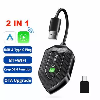 2 в 1 CarPlay и Android Auto Mini Ai Box беспроводной адаптер Carplay проводное подключение к беспроводному Bluetooth WiFi подключение Plug and Play