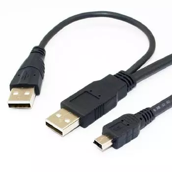 2-в-1 Mini USB на USB 2.0 двойной кабель для зарядки с дополнительным питанием для мобильного жесткого диска USB male to USB male + mini5p male to mini5p