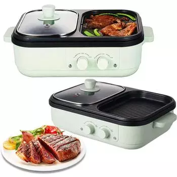 2 в 1 Shabu Pot и Griddle Многофункциональная электрическая мультиварка с двойным контролем температуры для жарки, выпечки, барбекю us зелёный