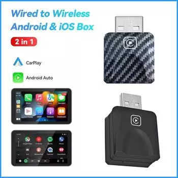 2 в 1 USB беспроводной Carplay адаптер для iOS Android Bluetooth 5.0 Auto Smart Box Plug and Play для Peugeot Kia Volkswagen Toyota чёрный