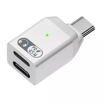 2-в-1 USB C - IOS аудио адаптер PD 60 Вт быстрая зарядка наушников и зарядного устройства адаптер Type C быстрая зарядка адаптер для iPhone 16 белый