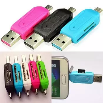 2 в 1 USB-кардридер OTG Универсальный микро-USB TF SD-кардридер для ПК-телефона белый