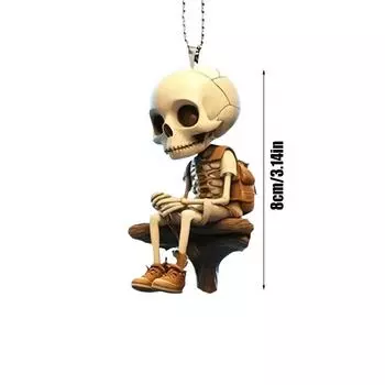 2D Acrylic Car Hanging Ornament Skeleton Figurines Halloween Skeleton Doll Pendant Car Rearview Mirror Pendant