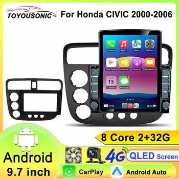 2DIN Android13 радио для Honda CIVIC 2000 2001 2002 2003 2004 2005 2006 Автомобильный стерео Мультимедийный проигрыватель Carplay Авто GPS Навигация 8 core 2GB+32GB