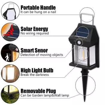 2Led Solar Lights Intelligent Wall Lamp 3 Installation Modes Waterproof Courtyard Solar Garden Light Outdoors Decoration Lantern