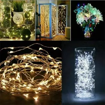 2m 3m 5m 10m Copper Wire LED Fairy String Lights Battery Powered Garland For Holiday Christmas Lights Wedding Party Decoration 1M10LED зелёный