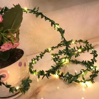 2M/3M/5M/10M гирлянда из зеленых листьев, светодиодные гибкие медные искусственные листья, гирлянды для рождественской свадьбы 2M 20LEDS розовый