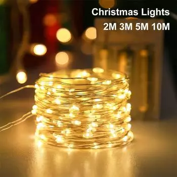2M 3M 5M 10M медный провод светодиодные гирлянды сказочная гирлянда свет на батарейках для рождественской свадебной вечеринки украшения освещение 2M