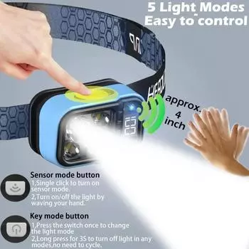 2Pack Induction Headlamp White Red Warm Light Led Lightweight Headlight Waterproof Torch Outdoor Camping Emergency Fishing Light