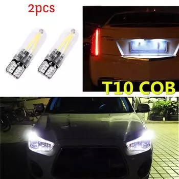2Pc 12V-24V/194 168 W5W/COB LEDs Car License Plate Light Bulb White Lamp Kit