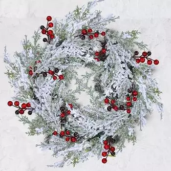 2PC Artificial Pine Needles Branches Christmas Ornaments Fake Snow Pine Red Berry DIY Wreath Xmas Tree Decoration New Year Decor 49cm