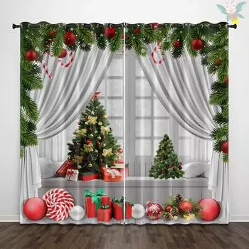 2PC Christmas series high blackout curtains for kitchen bathroom living room 140x160cm&Grommet Top