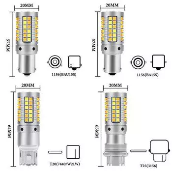 2PCS 1156 BAU15S 7440 3156 PY21W светодиодный указатель поворота двухцветный T20 BA15S P21W сигнальный фонарь DRL фары дальнего света white yellow