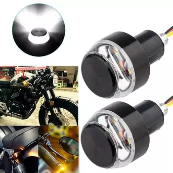 2pcs 12V Motorcycle LED Handlebar End Turn Signal Light White Yellow Flasher Handle Grip Bar Blinker Side Marker Lamp Lighting
