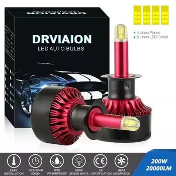 2PCS 200W 20000LM Светодиодная фара H1 H7 H8 / 9/11 9005 9006 Автоматическая лампа