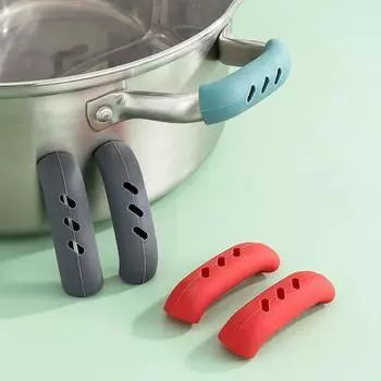 2PCS/3pairs Silicone Pan Handle Anti-Ironing Sleeve Iron Pan Wok Ears Anti-Ironing Handle Sleeve Heat-Resistant серый