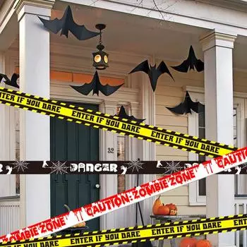 2pcs 5m Halloween Fright Tape Green Caution ZOMBIE DANGER Warnings Tape Halloween Fright Tape Outdoor Decorations