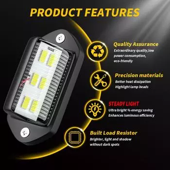 2Pcs 6 LED Car License Number Plate Lights Waterproof 12-24V Universal Truck RV Trailer Tail License Plate White Side Lamp Bulbs