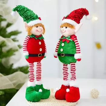 2pcs Adjustable Elf Decorations Customizable Height with Striped legs, For Christmas,Christmas Elves Accessories Props,Textured Fabric Elves, Male+Women s
