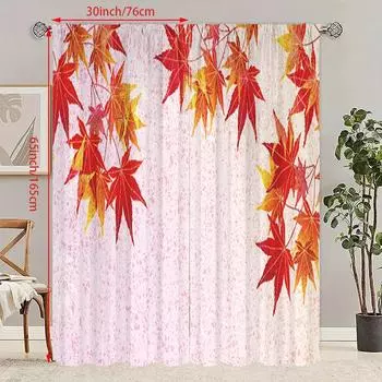 2PCS- Autumn Maple Leaf - Printed curtain - Polyester - Suitable for bedroom, living room, study (customizable) 23Wx59L(60x150CM)x2