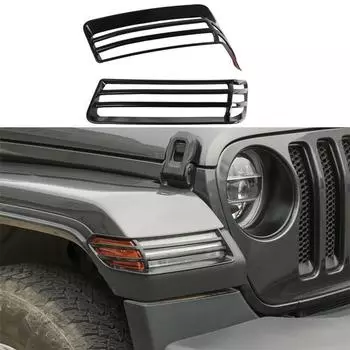 2pcs Black-Front Wheel Eyebrow Lamp Cover Trim For Jeep Wrangler JL,JT 2018-2022