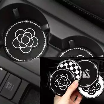 2pcs Car Interior High-End Fashion Artificial Diamond Camellia Silicone Coaster Anti-Slip Wear Universal for Women s Ornaments