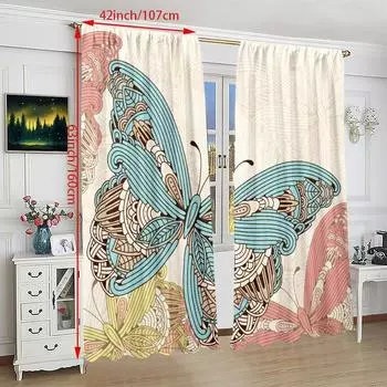 2PCS-Classic Butterfly - Штора с принтом - Материал полиэстер - подходит для спален, гостиных, кабинетов, частных помещений 23Wx59L(60x150CM)x2