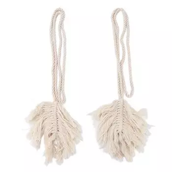 2Pcs Cotton Rope Curtain Tiebacks Leaf Shaped Tassel Curtain Clips Rope Straps for Curtain