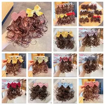 2Pcs Curly Children s Bow Wig Cute Bowknot Hairclip Fasion Baby Wig Hairpin Daily Red-2