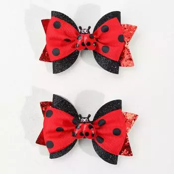2Pcs Cute Insect Bowknot Hair Clips For Girls Kids Red Novelty Fashion Cotton Dots Braids Headdress Hairpicks Accessories