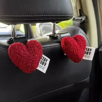 2pcs Cute Retro Red Heart Car Seat Back Hooks Vehicle Headrest Organizer Hanger for Groceries Bag Handbag Clips Auto Decortion