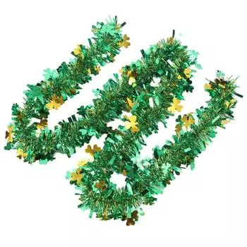 2pcs DIY St. Patrick s Day Hanging Decoration Glitter Clover Tinsel Wreath Stage 2pcs