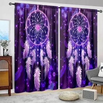2pcs Dream Catcher Printed Curtain for Home Decor - Rod Pocket Window Treatment for Bedroom,Office,Kitchen,Living Room,and Study 52.5cmX116cmX2pcs