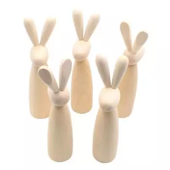 2Pcs Easter Bunny Handcrafted Rabbit Figures Cute Wooden Unfinished Tall DIY Craft Supplies Party Decoration