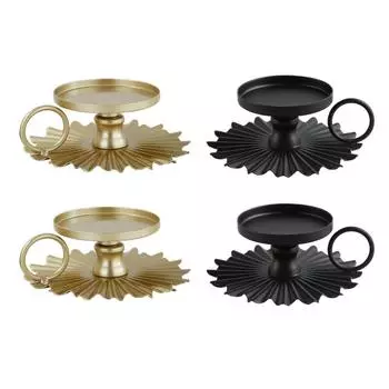 2pcs Fan Shaped Candlestick Wrought Iron Taper Holder for Wedding Party чёрный