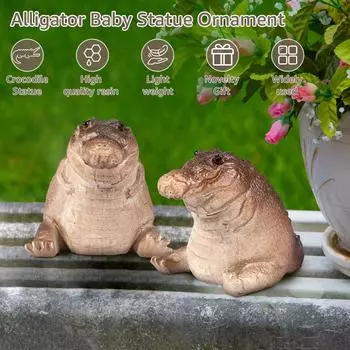 2Pcs Funny Crocodile Figurines Creative Garden Alligator Animals Sculpture Cute Mini Alligator Sculpture for Home Garden Decor