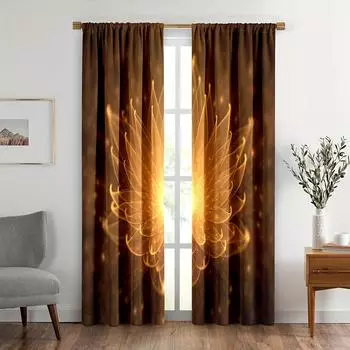 2pcs Golden Floral Curtains,Lighting Flower Print Room Decor Window Curtains for Bedroom Living Room Window Drapes 150x166cm