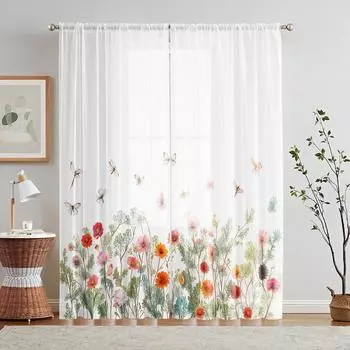 2pcs HD digital exotic rustic printed window screen home decor style decoration living room bedroom rod through curtain effect s W52H63inchW132H160cm