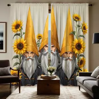 2pcs HD sunshade with top hat for the elderly decorative curtain Yellow digital printed curtain home decoration style decorat W52H63inchW132H160cm