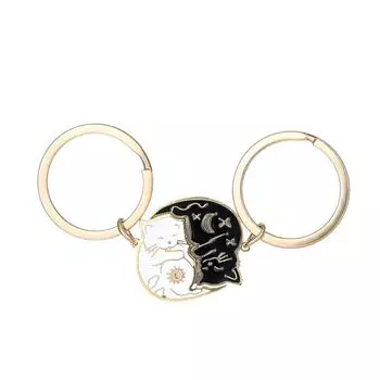 2PCS Hug Cat Matching Cat Key Ring Hanging Jewelry Sun Moon Cat Keychain Girlfriend Boyfriend 1 Pair