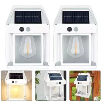2Pcs LED Solar Wall Light Body Sensing Solar Yard Lamp for Garden Yard (White)