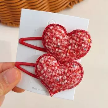 2PCS Princess Versatile Wool Heart Shape Girls Hairpins Lovely Children Headwear Hairgrip Hair Clips Barrettes Hair Accessories
