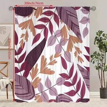 2PCS- Purple leaf - printed curtain - Polyester material - suitable for bedrooms, living rooms, study rooms, private Spaces 23Wx59L(60x150CM)x2