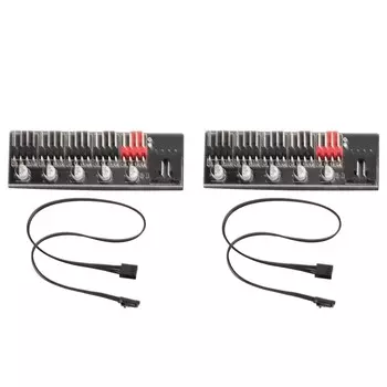2PCS PWM Fan Hub 12V 4 Pin 5 Way Компактный контроллер охлаждения процессора с 3-контактным и 4-контактным кабелем