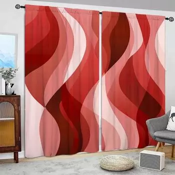 2pcs Red Wind Printed Curtain for Home Decor - Rod Pocket Window Treatment for Bedroom, Office, Kitchen, Living Room, and Study 52.5cmX116cmX2pcs