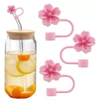 2pcs Reusable Begonia Flower Straw Cover Cap 8mm Silicone Straw Tips Lids Kitchen Tool Straw Accessories Dust Covers Cup Cover розовый