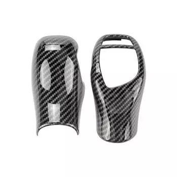 2Pcs/Set LHD Carbon Fiber Car Gear Shift Knob Cover Trim Interior Gear Shift Collars For BMW X5 X6 1/2/3/4/5/6 Series Sports carbon pattern