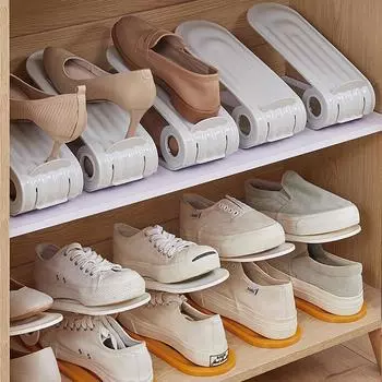 2pcs/set Shoes Rack Adjustable Height Double layer adjustable PP Shoe Hanger Space Saving Orderly Organization