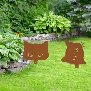 2pcs Silhouette Peeping Cat Metal Plug-in Transform your space with these Ideal for Halloween and farmhouse decor чёрный